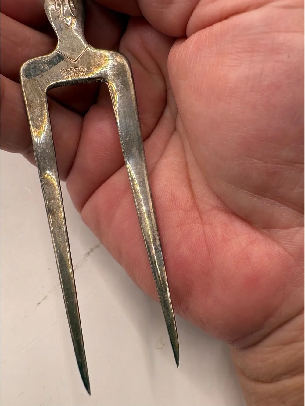 Vintage Swedish Silverplate Pickle Fork Pig Handle Serving Fork Made Sweden